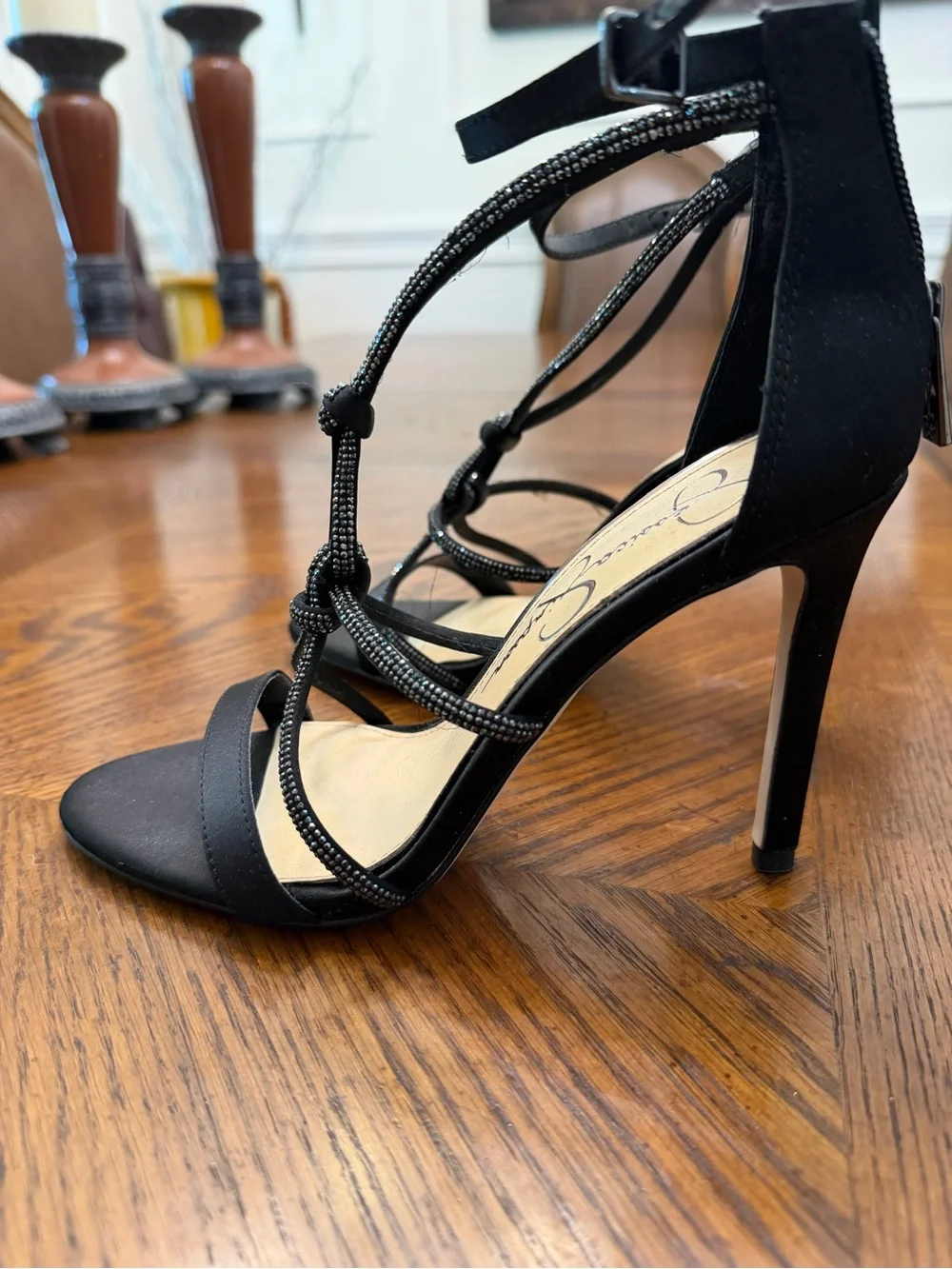 Jessica Simpson Black Knotted Strappy Stiletto Sandals